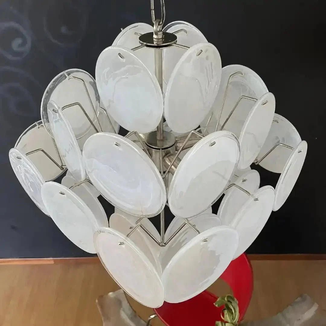 Murano Chandelier 36 White Disks - Zelno Lighting
