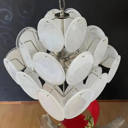 Murano Chandelier 36 White Disks - Zelno Lighting