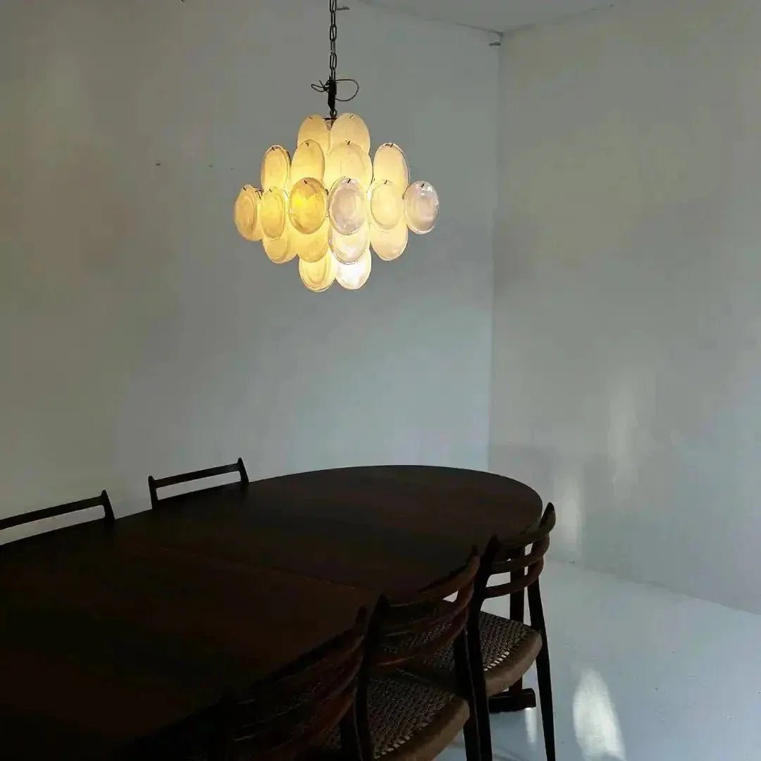 Murano Chandelier 36 White Disks - Zelno Lighting
