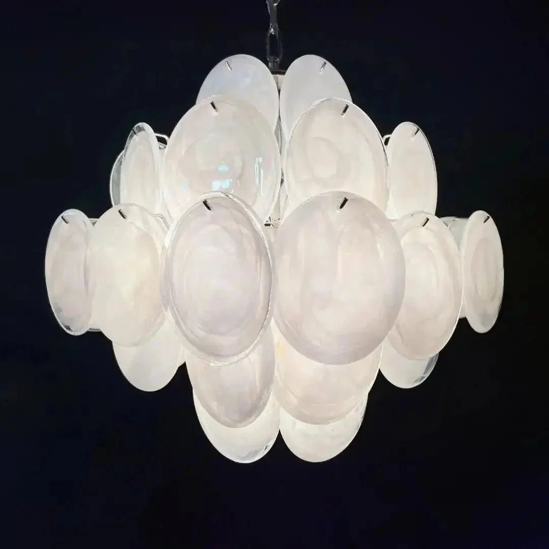 Murano Chandelier 36 White Disks - Zelno Lighting