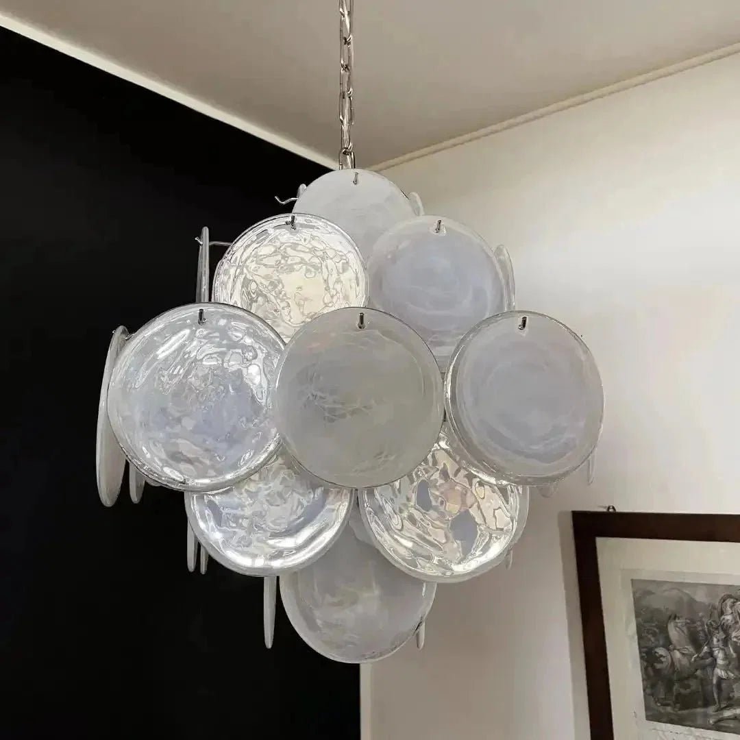 Murano Chandelier 36 White Disks - Zelno Lighting