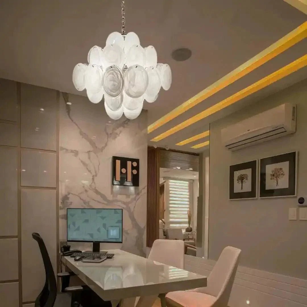 Murano Chandelier 36 White Disks - Zelno Lighting