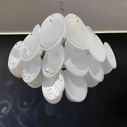 Murano Chandelier 36 White Disks - Zelno Lighting