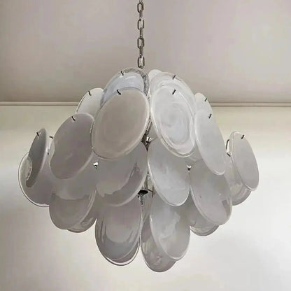 Murano Chandelier 36 White Disks - Zelno Lighting