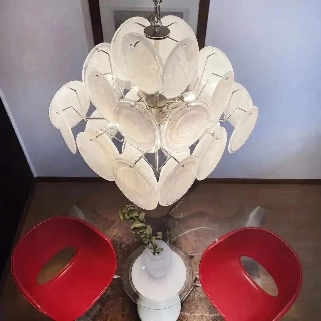 Murano Chandelier 36 White Disks - Zelno Lighting