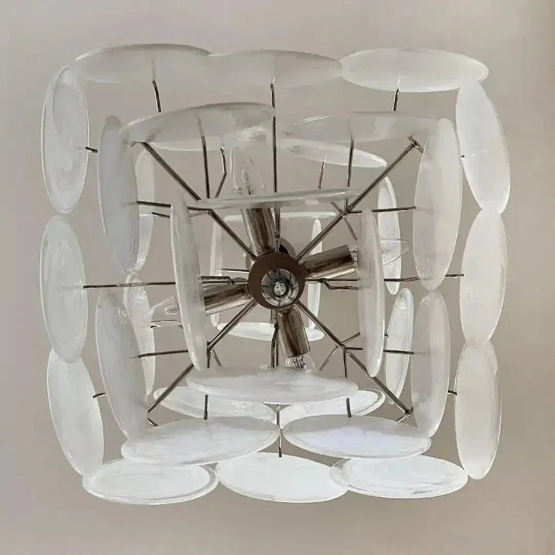 Murano Chandelier 36 White Disks - Zelno Lighting