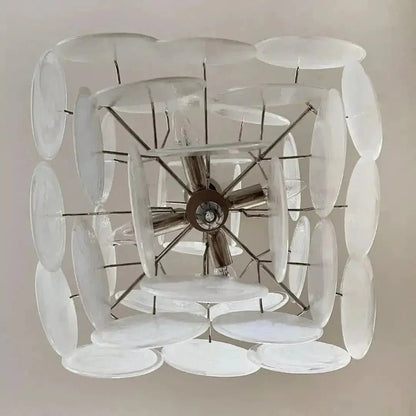 Murano Chandelier 36 White Disks - Zelno Lighting