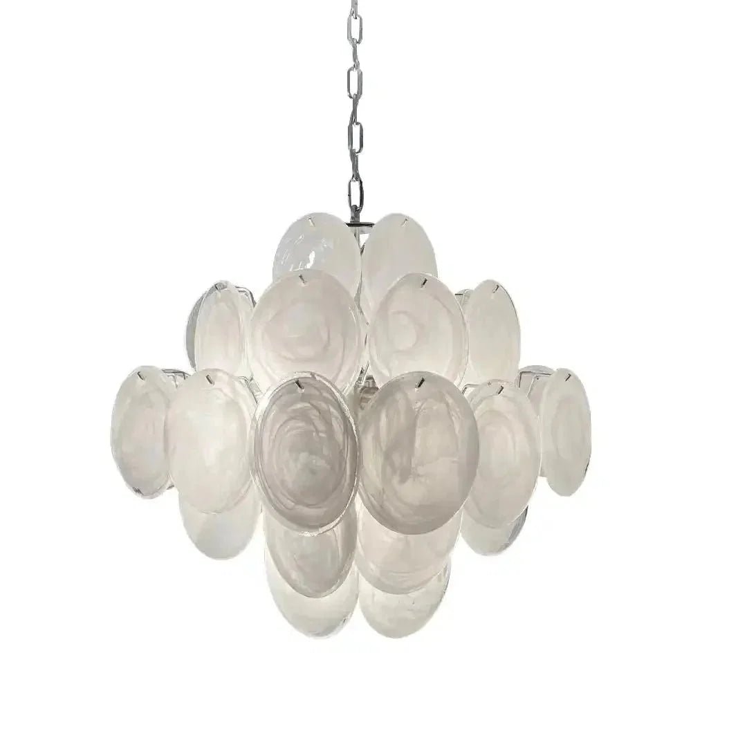 Murano Chandelier 36 White Disks - Zelno Lighting