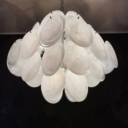 Murano Chandelier 36 White Disks - Zelno Lighting