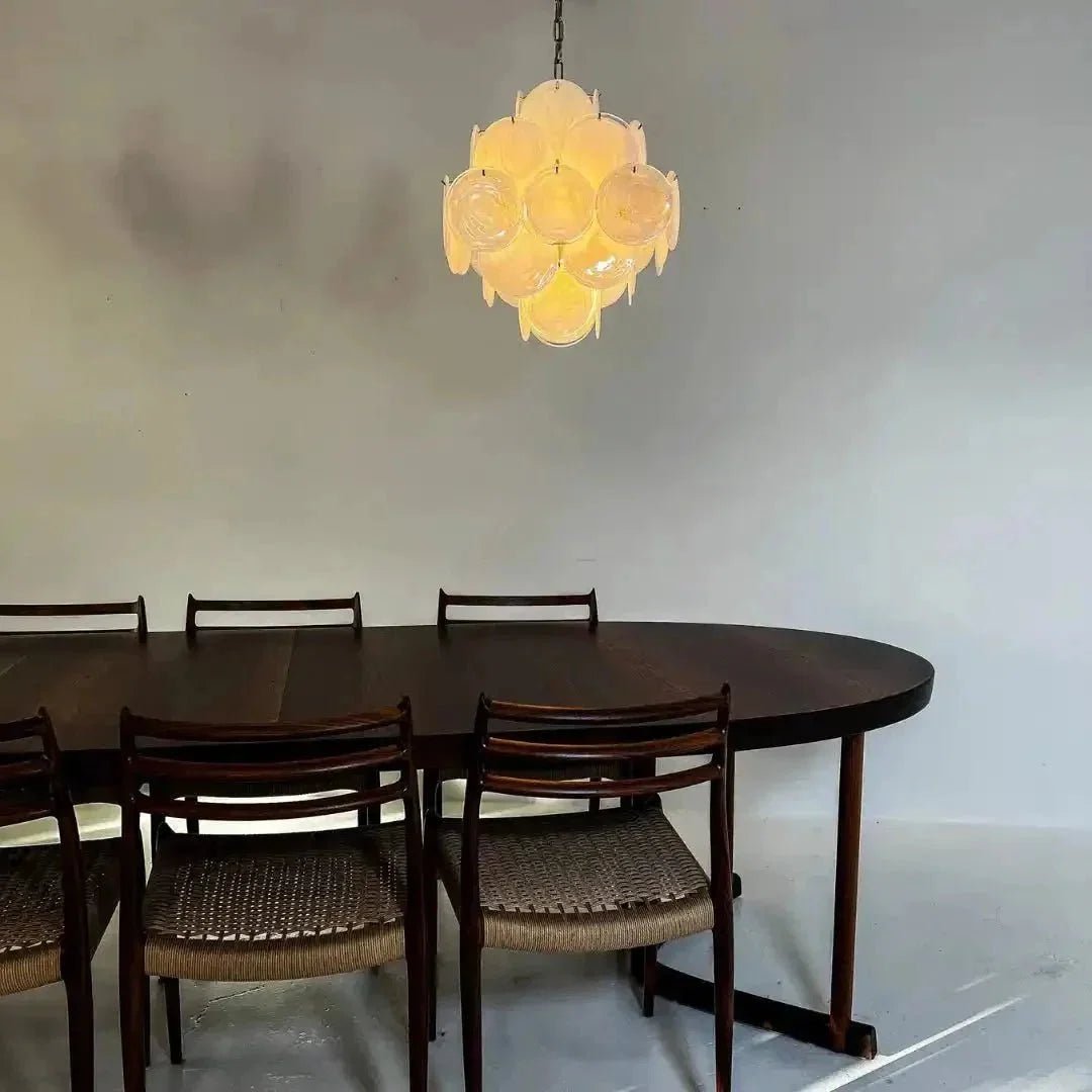 Murano Chandelier 36 White Disks - Zelno Lighting