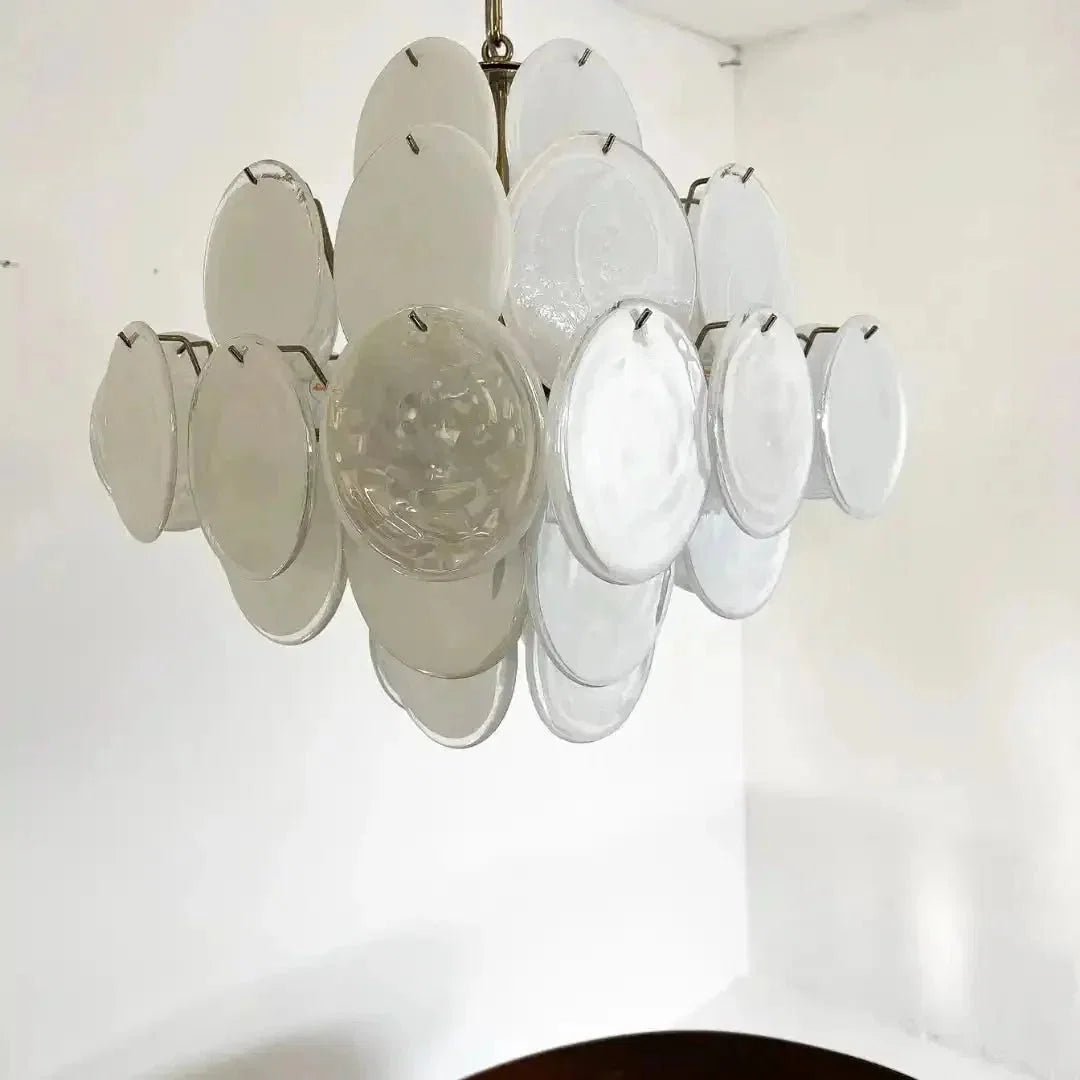 Murano Chandelier 36 White Disks - Zelno Lighting