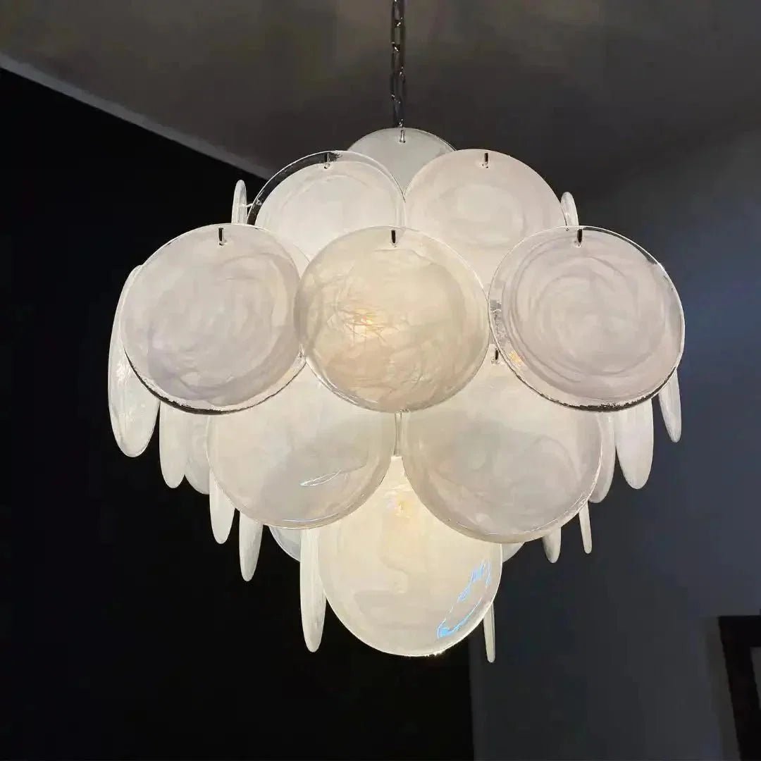Murano Chandelier 36 White Disks - Zelno Lighting