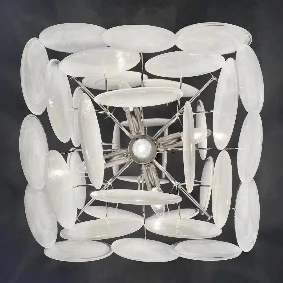Murano Chandelier 36 White Disks - Zelno Lighting