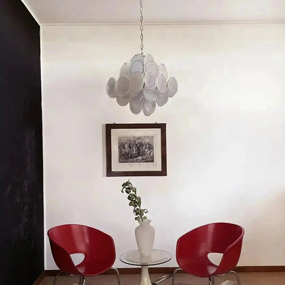 Murano Chandelier 36 White Disks - Zelno Lighting