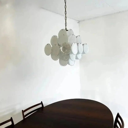 Murano Chandelier 36 White Disks - Zelno Lighting