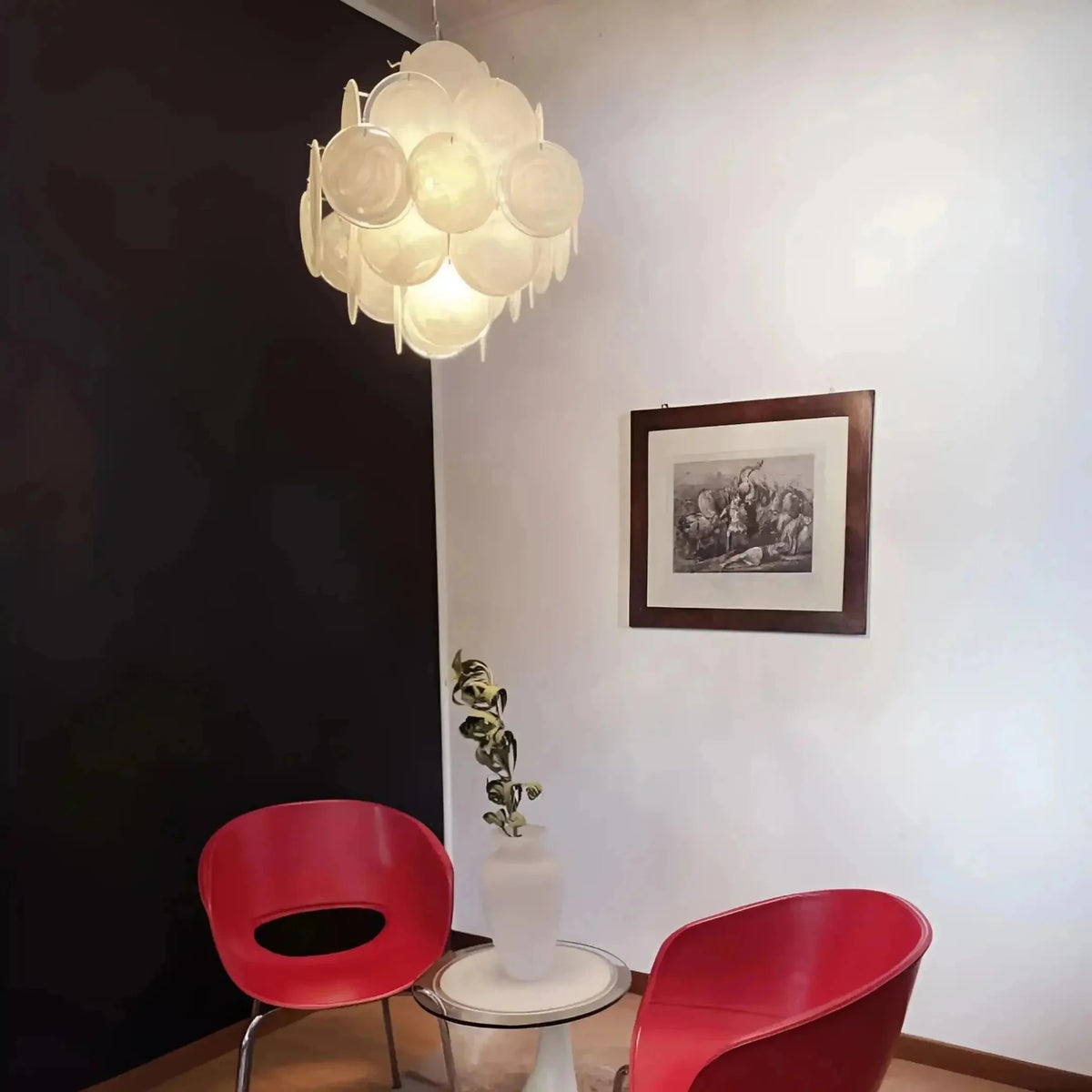 Murano Chandelier 36 White Disks - Zelno Lighting