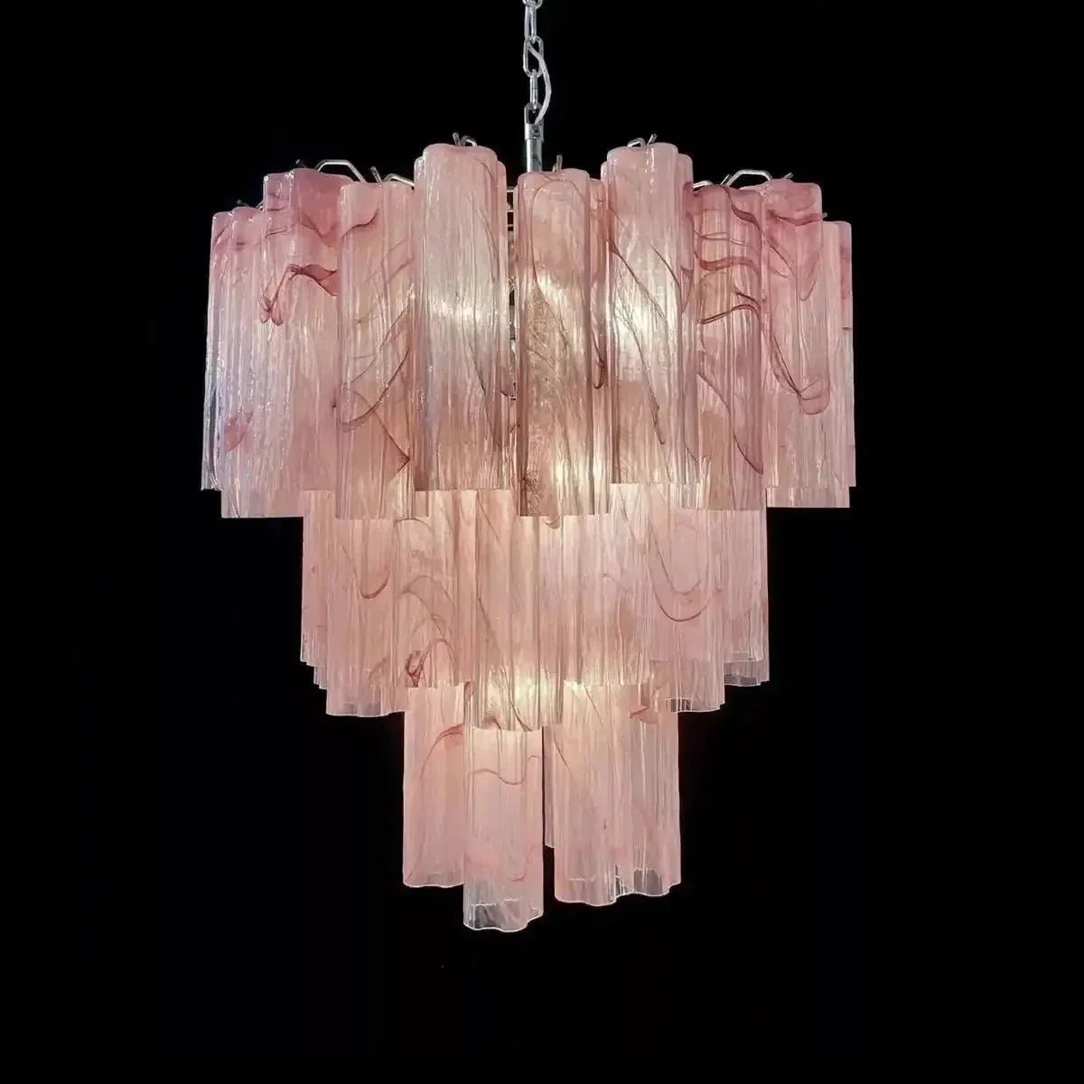 Murano Chandelier – 48 tubes – Alabaster Pink - Zelno Lighting