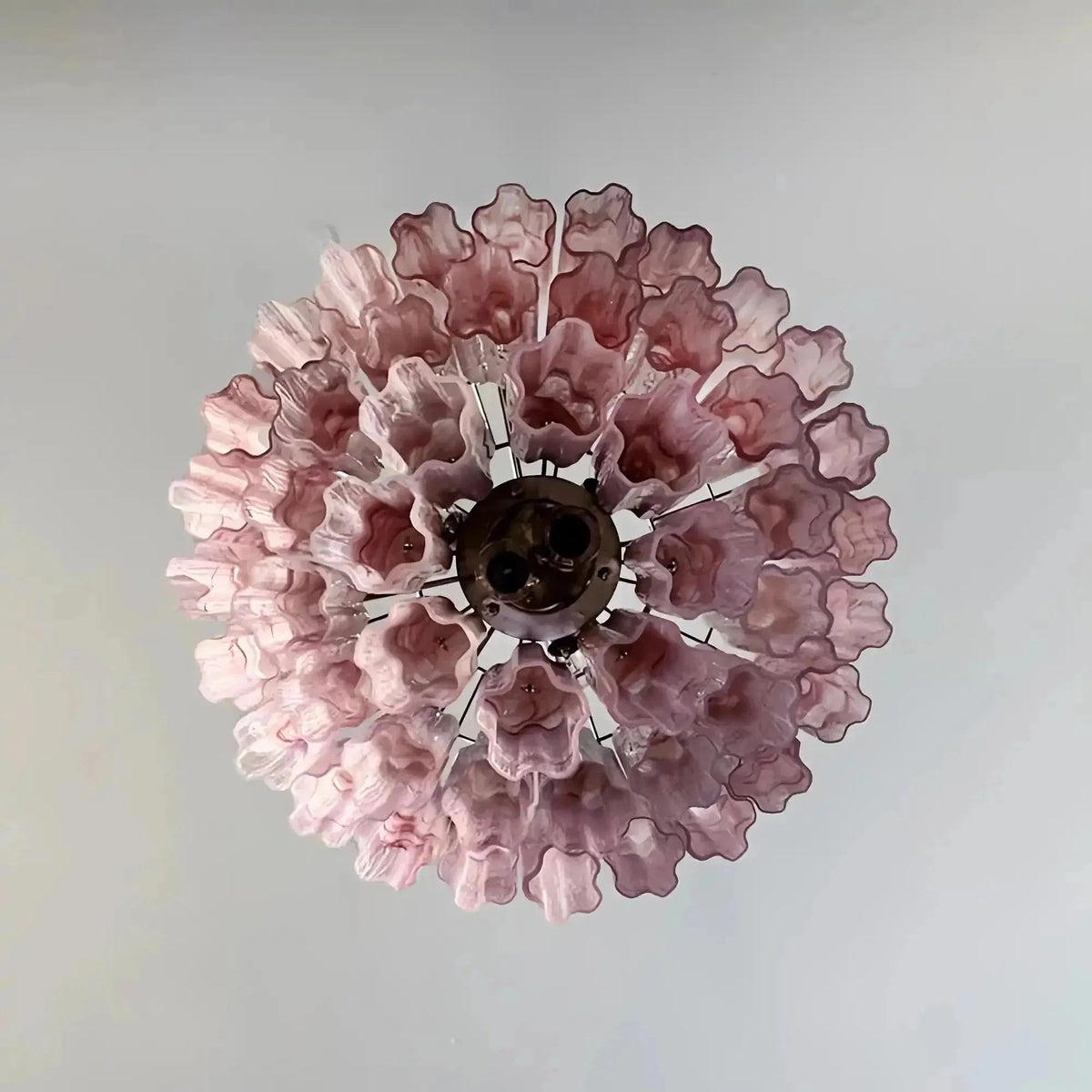 Murano Chandelier – 48 tubes – Alabaster Pink - Zelno Lighting