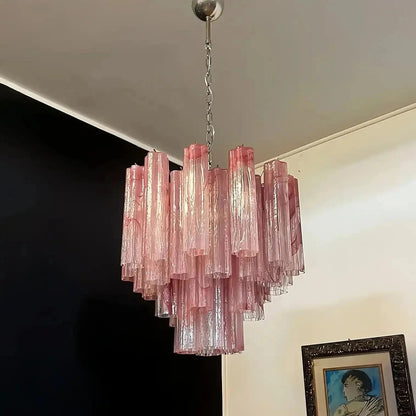 Murano Chandelier – 48 tubes – Alabaster Pink - Zelno Lighting