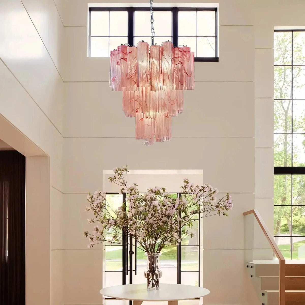 Murano Chandelier – 48 tubes – Alabaster Pink - Zelno Lighting
