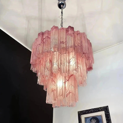 Murano Chandelier – 48 tubes – Alabaster Pink - Zelno Lighting