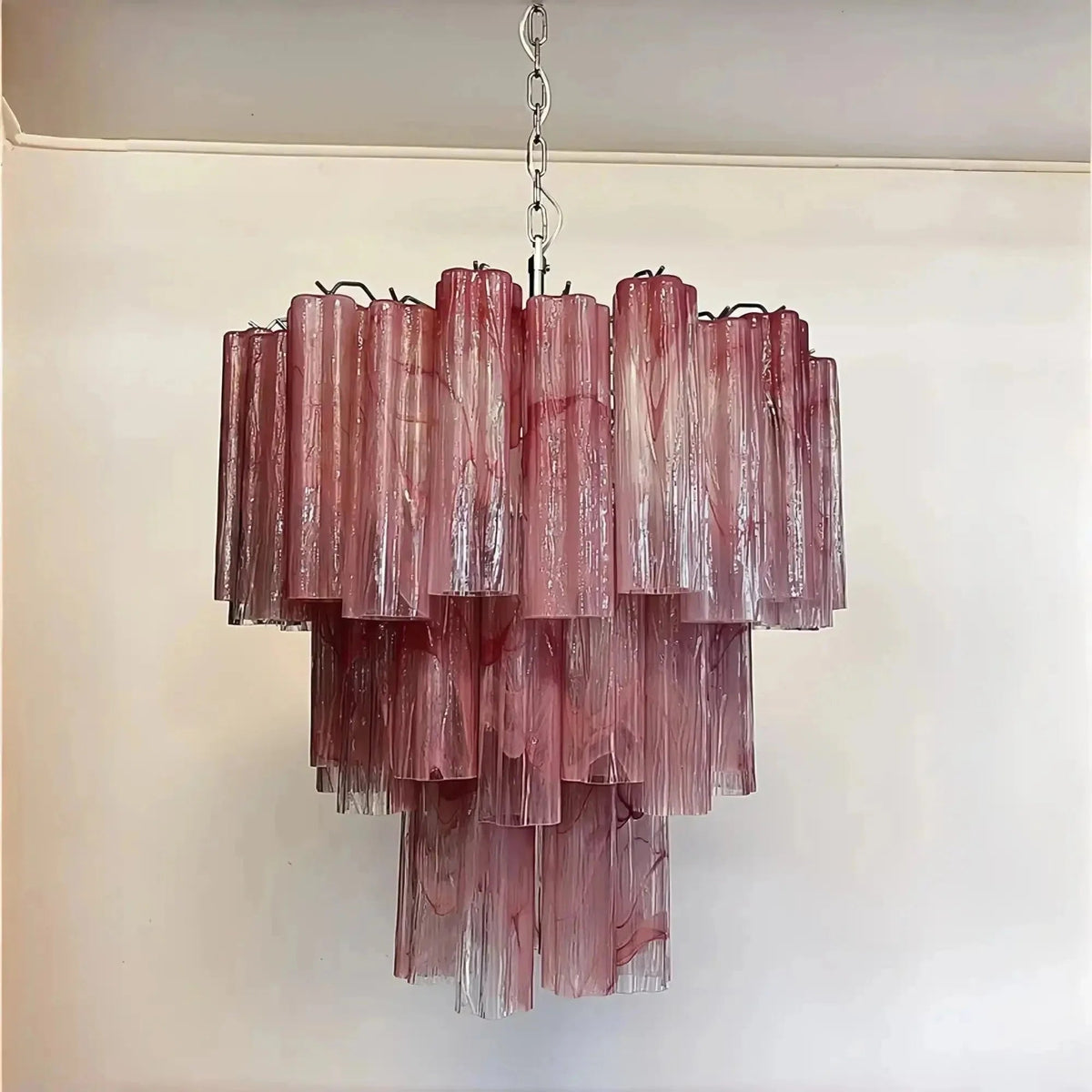 Murano Chandelier – 48 tubes – Alabaster Pink - Zelno Lighting