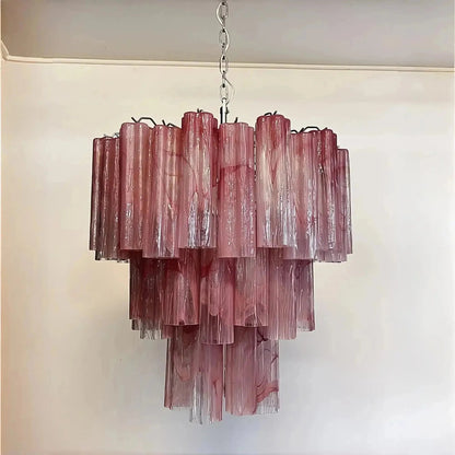 Murano Chandelier – 48 tubes – Alabaster Pink - Zelno Lighting