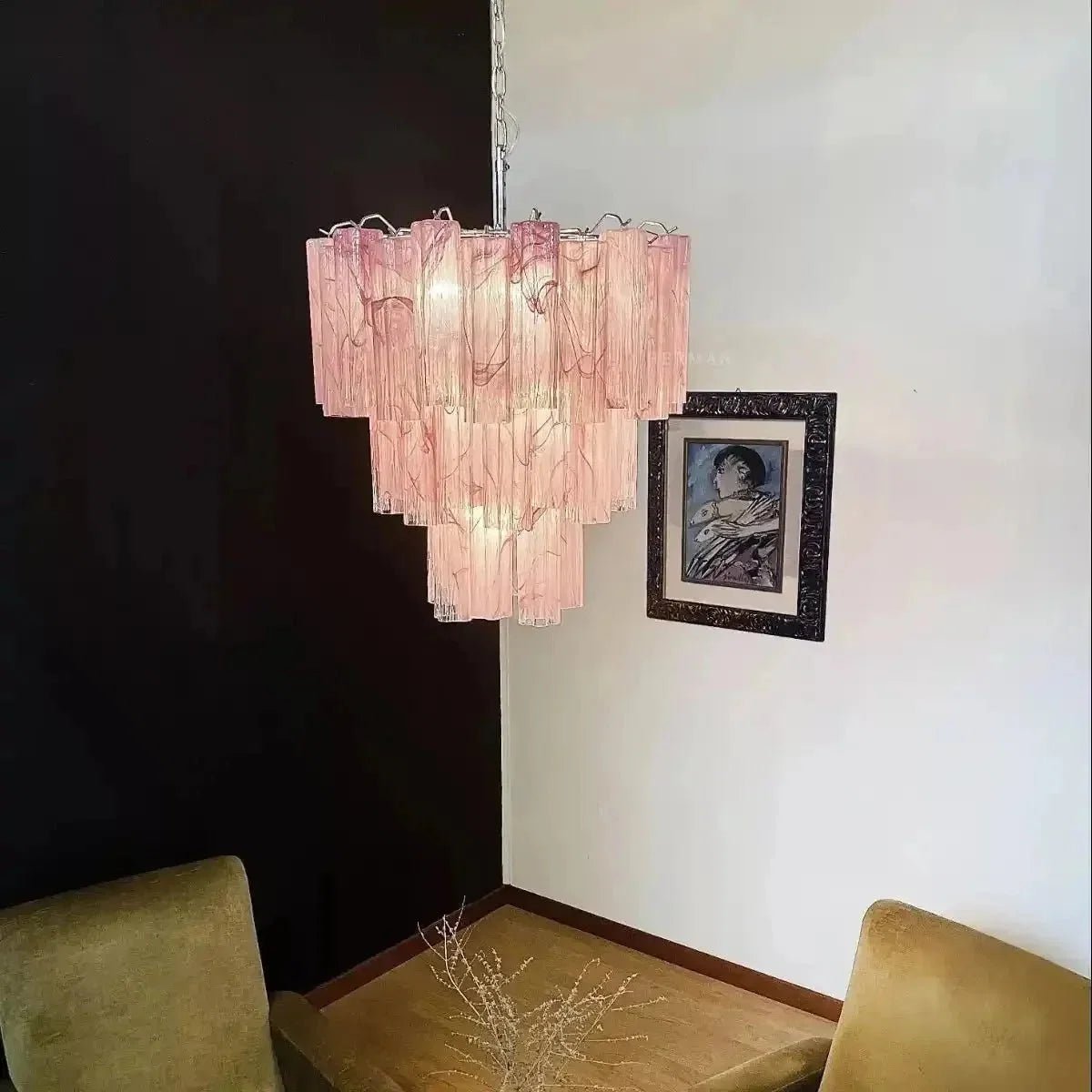 Murano Chandelier – 48 tubes – Alabaster Pink - Zelno Lighting