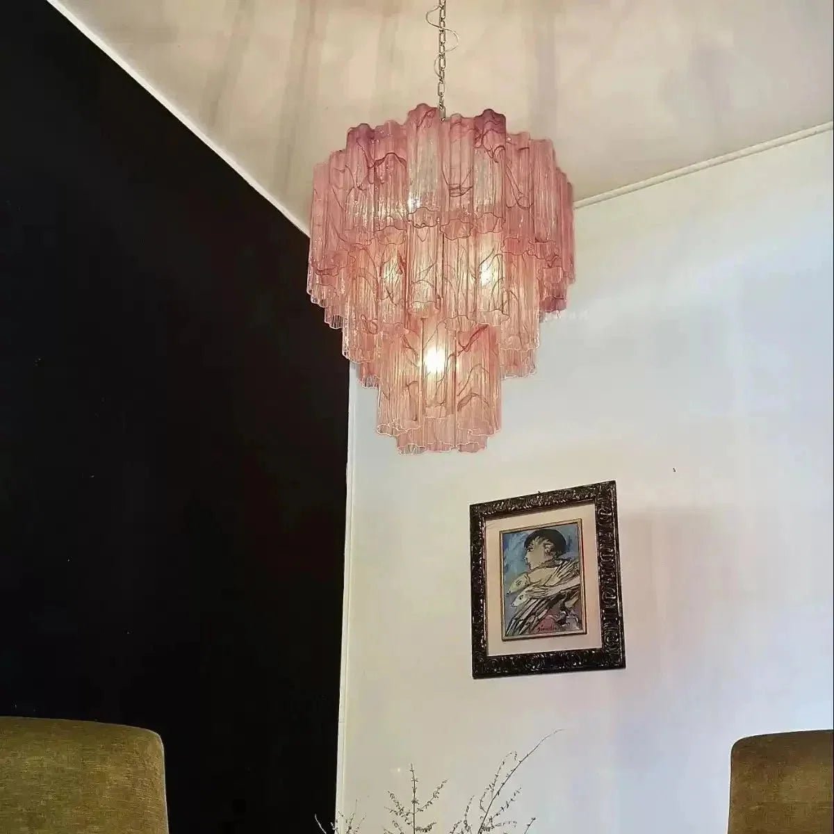 Murano Chandelier – 48 tubes – Alabaster Pink - Zelno Lighting