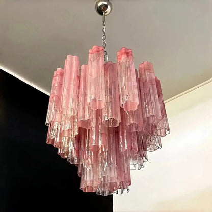 Murano Chandelier – 48 tubes – Alabaster Pink - Zelno Lighting