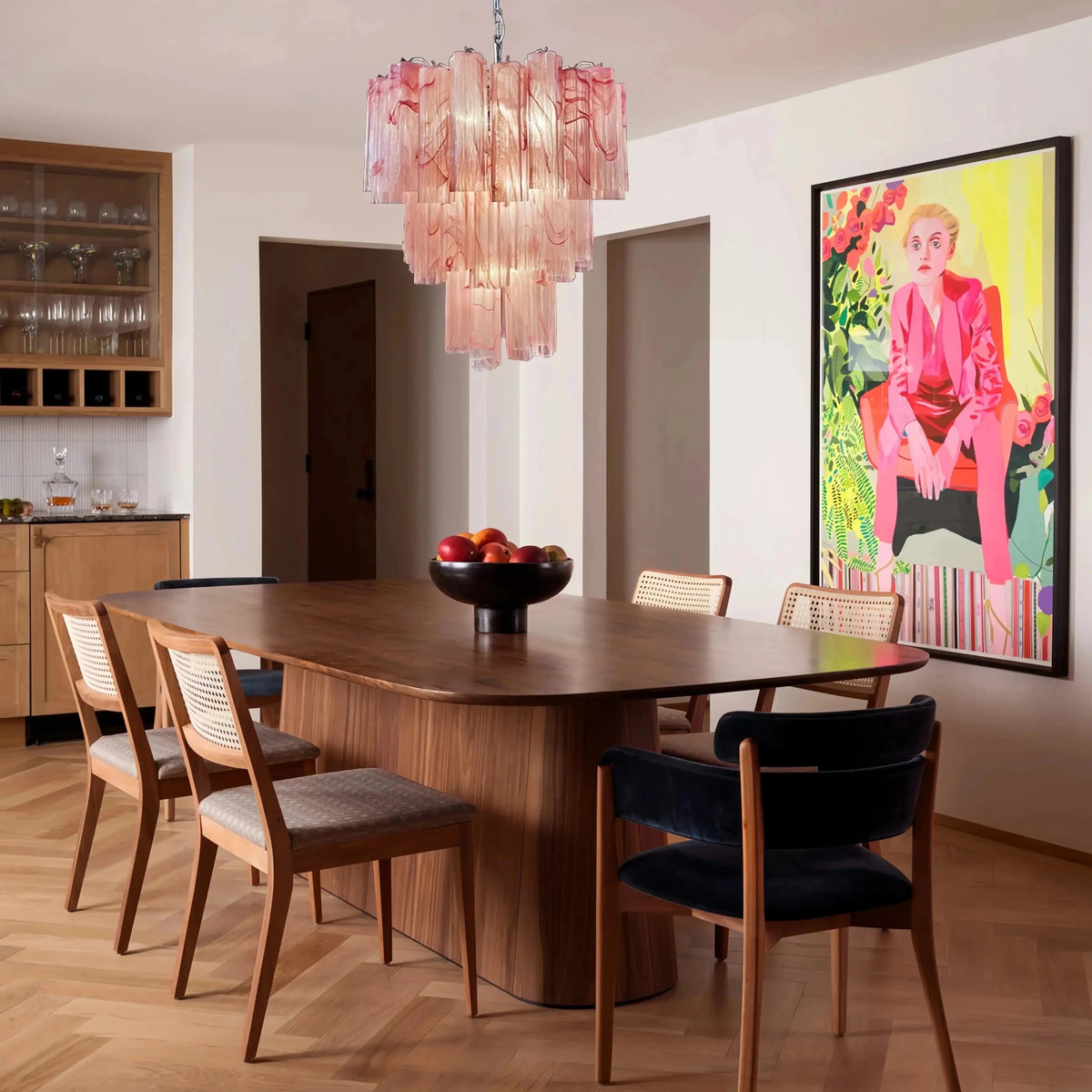 Murano Chandelier – 48 tubes – Alabaster Pink - Zelno Lighting