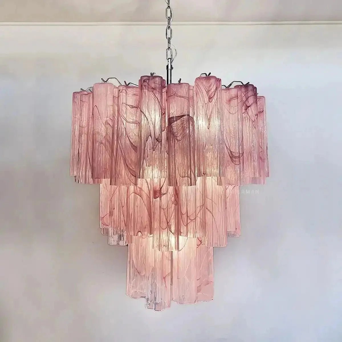 Murano Chandelier – 48 tubes – Alabaster Pink - Zelno Lighting