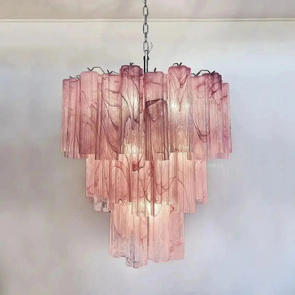 Murano Chandelier – 48 tubes – Alabaster Pink - Zelno Lighting