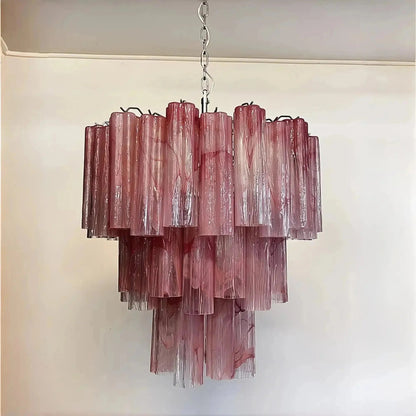 Murano Chandelier – 48 tubes – Alabaster Pink - Zelno Lighting