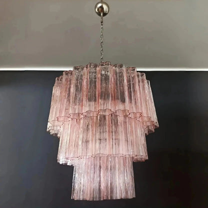 Murano Chandelier – 48 tubes – Alabaster Pink - Zelno Lighting