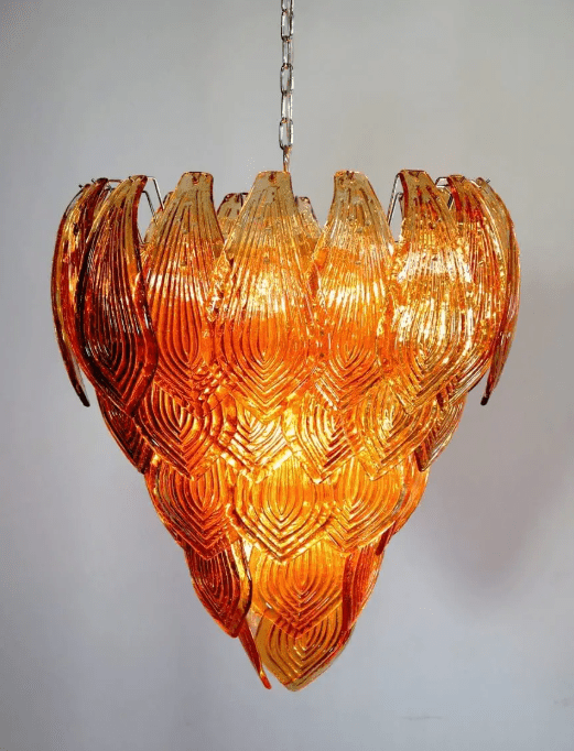 Murano Chandelier – 52 Felci glass leaves – Amber - Zelno Lighting