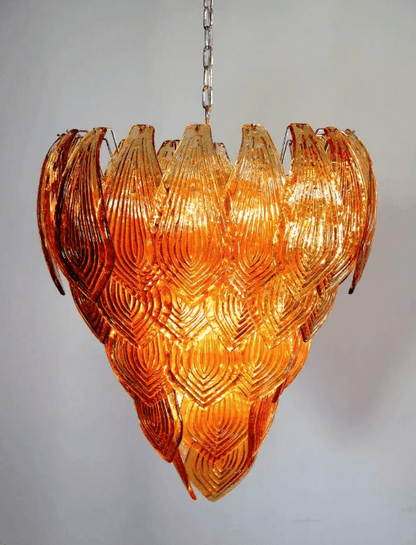 Murano Chandelier – 52 Felci glass leaves – Amber - Zelno Lighting