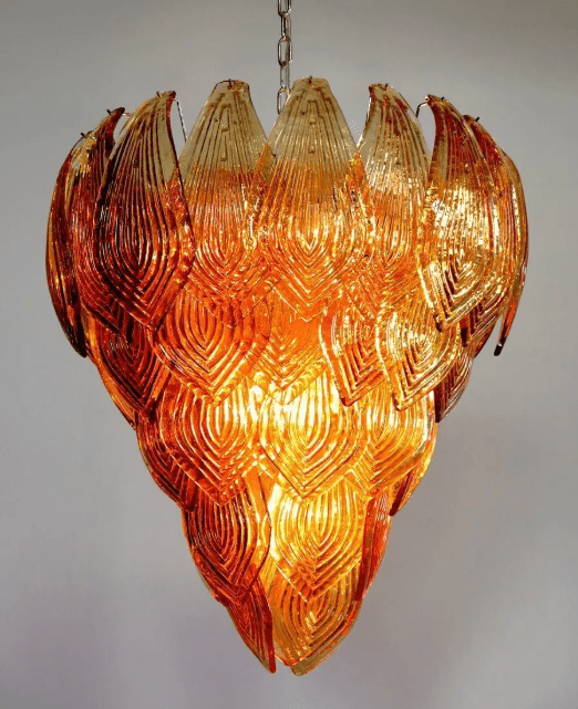 Murano Chandelier – 52 Felci glass leaves – Amber - Zelno Lighting