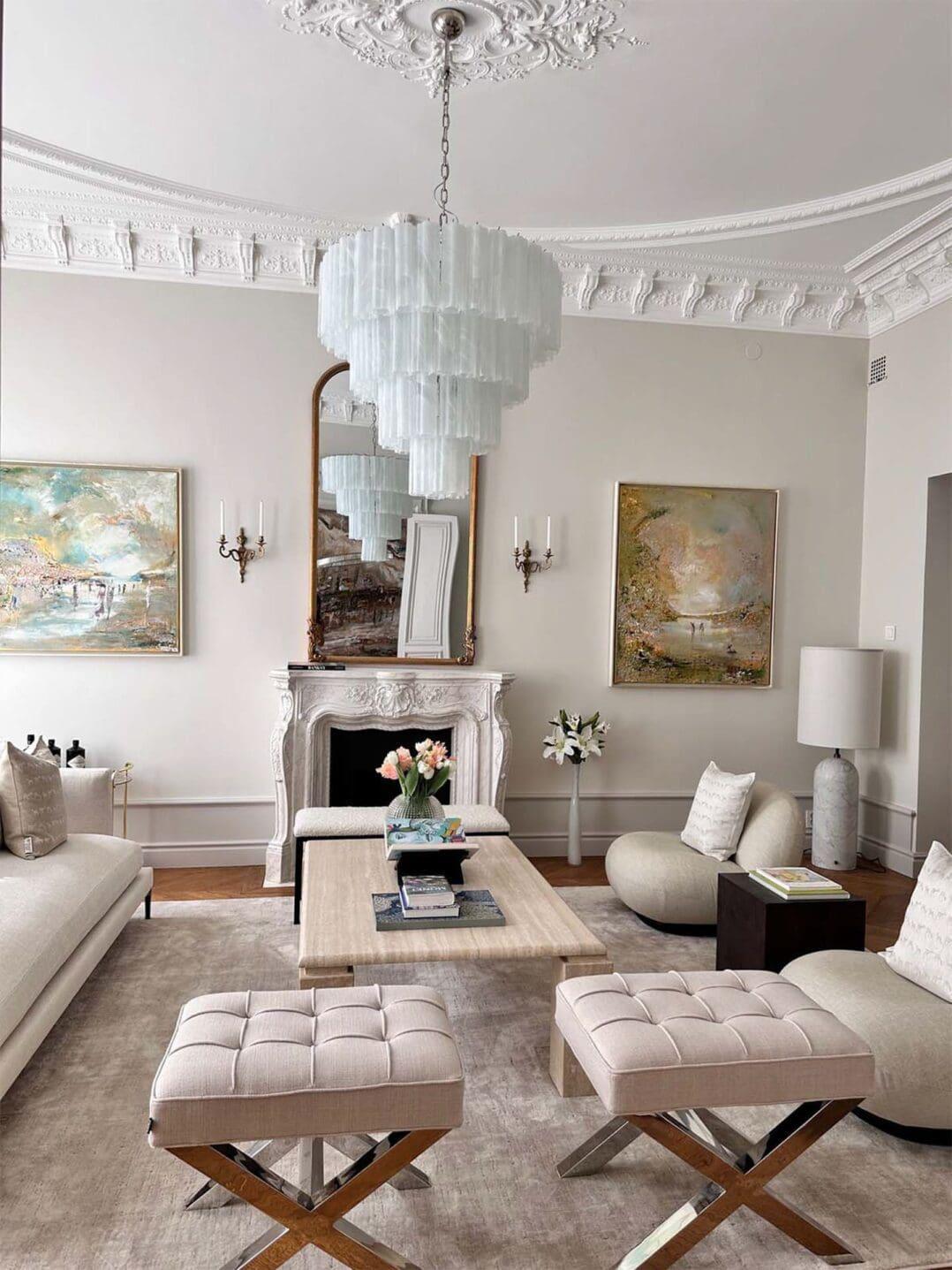 Murano Chandelier – 78 tubes – Alabaster white - Zelno Lighting