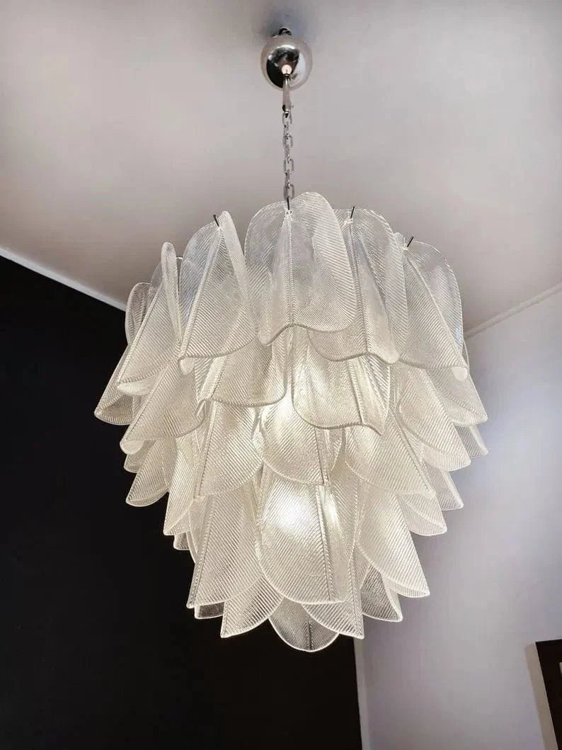 Murano Chandelier – Rondini – 41 glass leaves – Transparent - Zelno Lighting