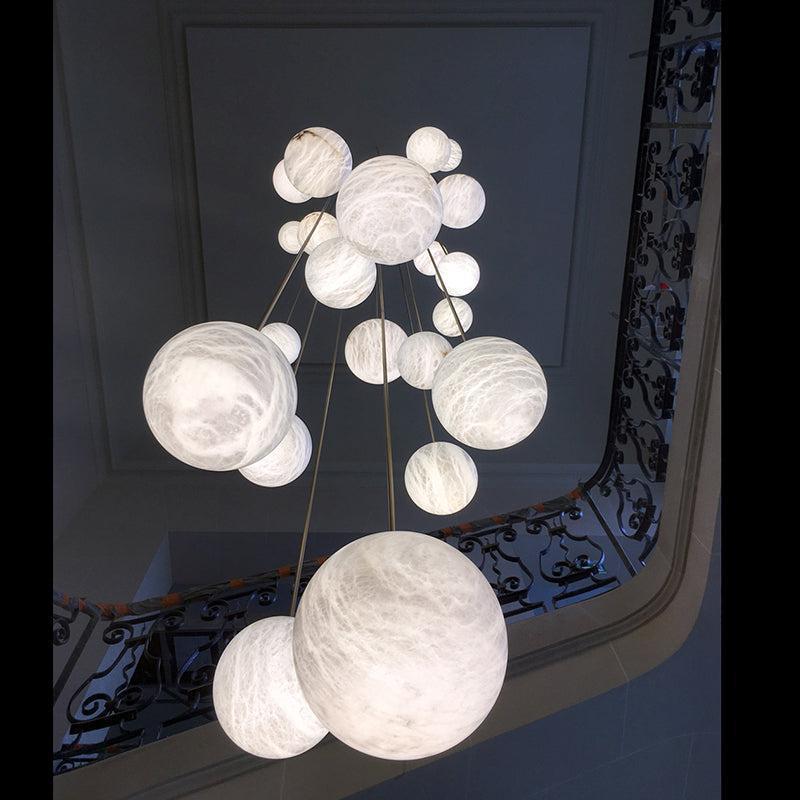 Nami Alabaster Sphere Staircase Chandelier,Multi Pendant Light - Zelno Lighting