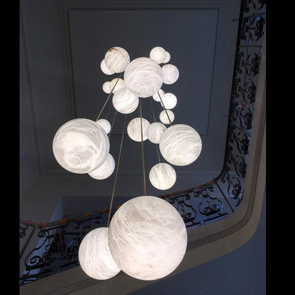 Nami Alabaster Sphere Staircase Chandelier,Multi Pendant Light - Zelno Lighting