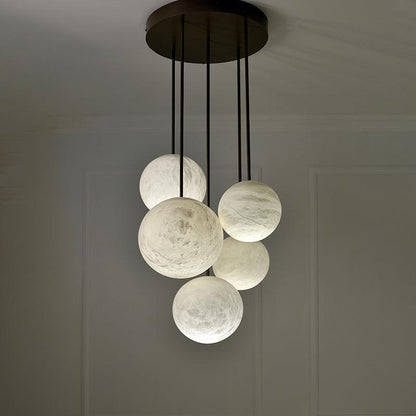 Nami Alabaster Sphere Staircase Chandelier,Multi Pendant Light - Zelno Lighting