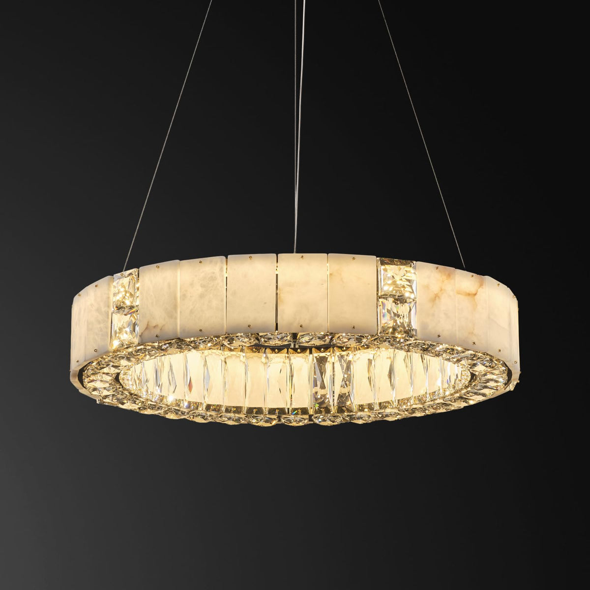 Natural Alabaster Chandeliers, D23 Round Crystal Chandeliers for Dining Room - Zelno