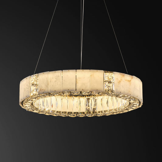 Natural Alabaster Chandeliers, D23 Round Crystal Chandeliers for Dining Room - Zelno