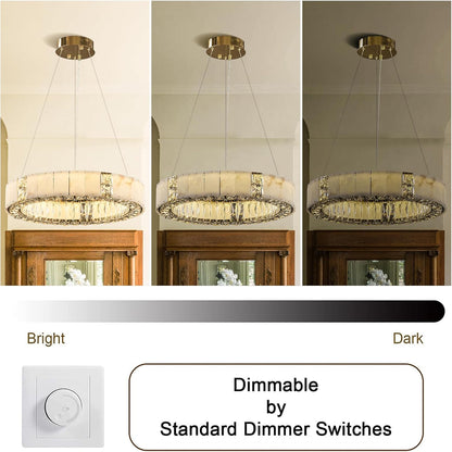 Natural Alabaster Chandeliers, D23 Round Crystal Chandeliers for Dining Room - Zelno