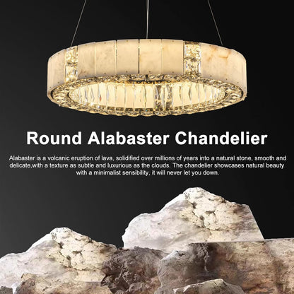 Natural Alabaster Chandeliers, D23 Round Crystal Chandeliers for Dining Room - Zelno