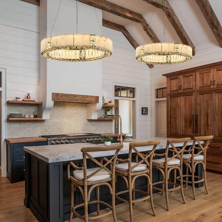 Natural Alabaster Chandeliers, D23 Round Crystal Chandeliers for Dining Room - Zelno