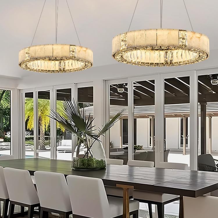 Natural Alabaster Chandeliers, D23 Round Crystal Chandeliers for Dining Room - Zelno