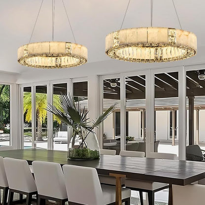 Natural Alabaster Chandeliers, D23 Round Crystal Chandeliers for Dining Room - Zelno